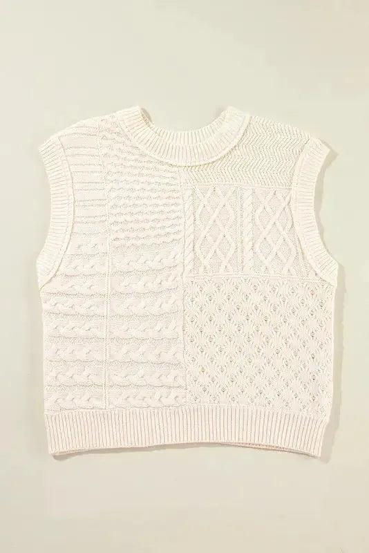 Beige Sweater Tank Top - Cable Knit Dolman Armholes