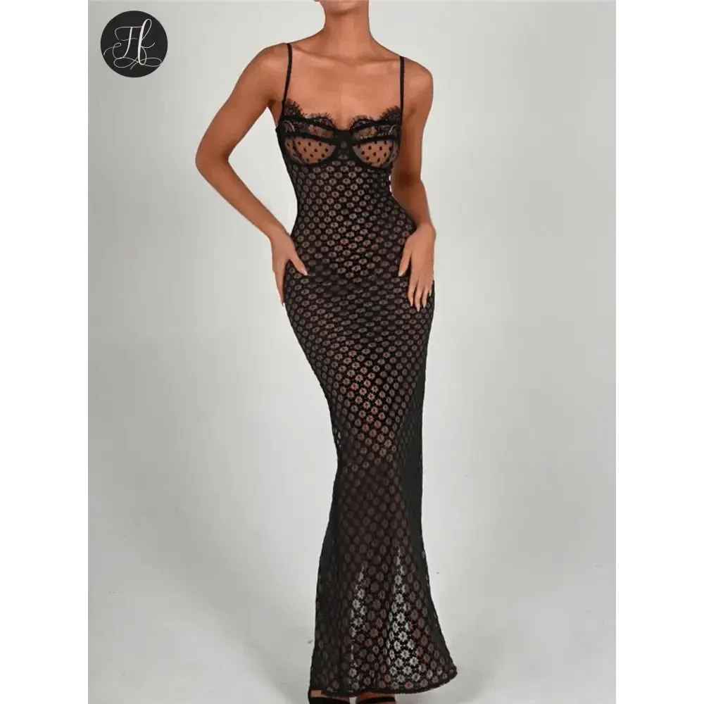 Elegant summer evening dresses Dubai featuring a sleek black design and lace details for stylish summer nights