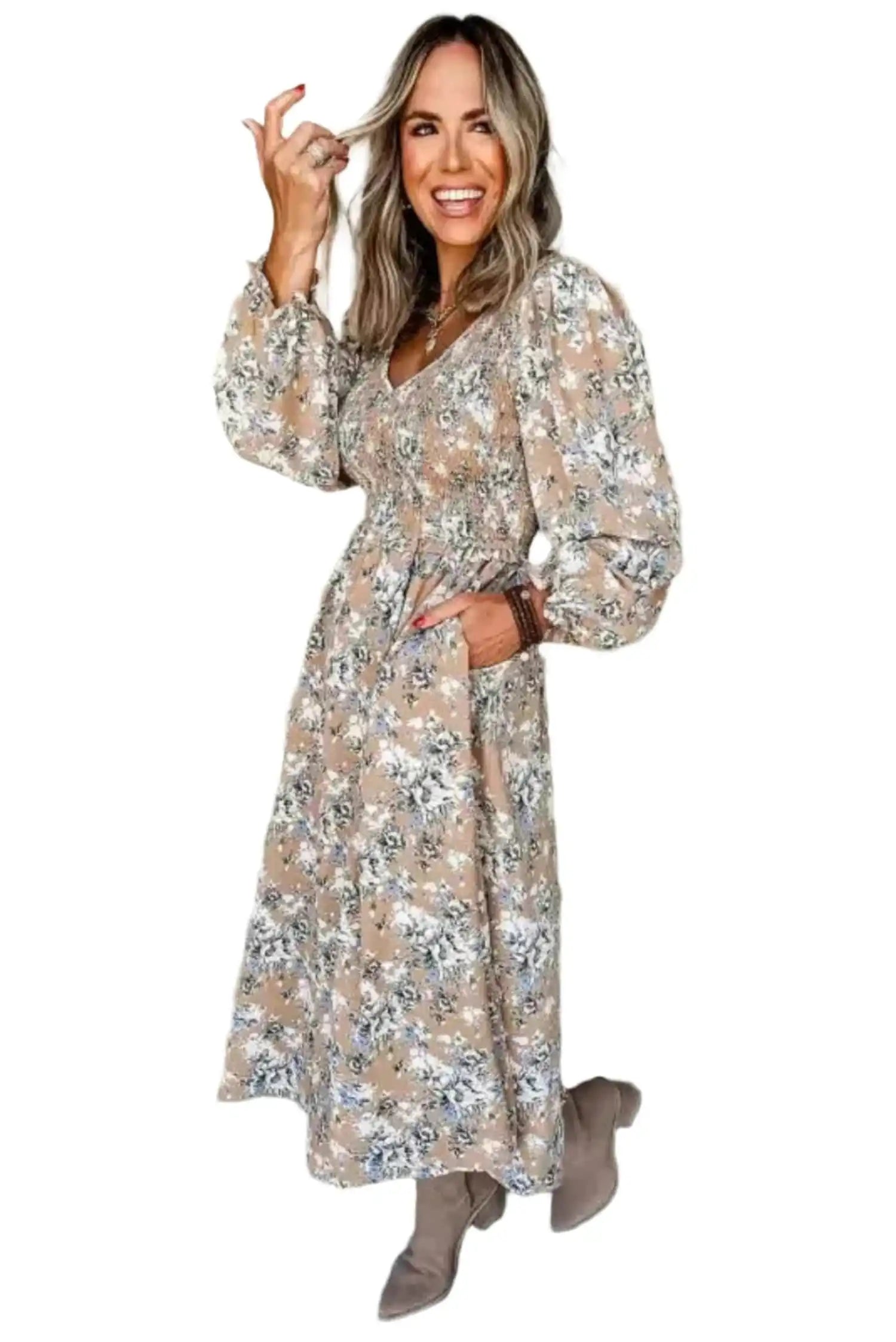 Maple Grove Floral Maxi Dress - Smocked Puff Sleeve