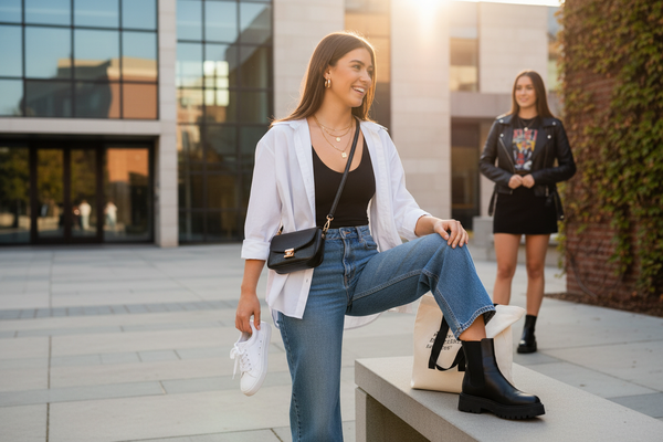 Trendy women showcase casual fashionfitz street style with layered outfits and chic accessories for inspiration