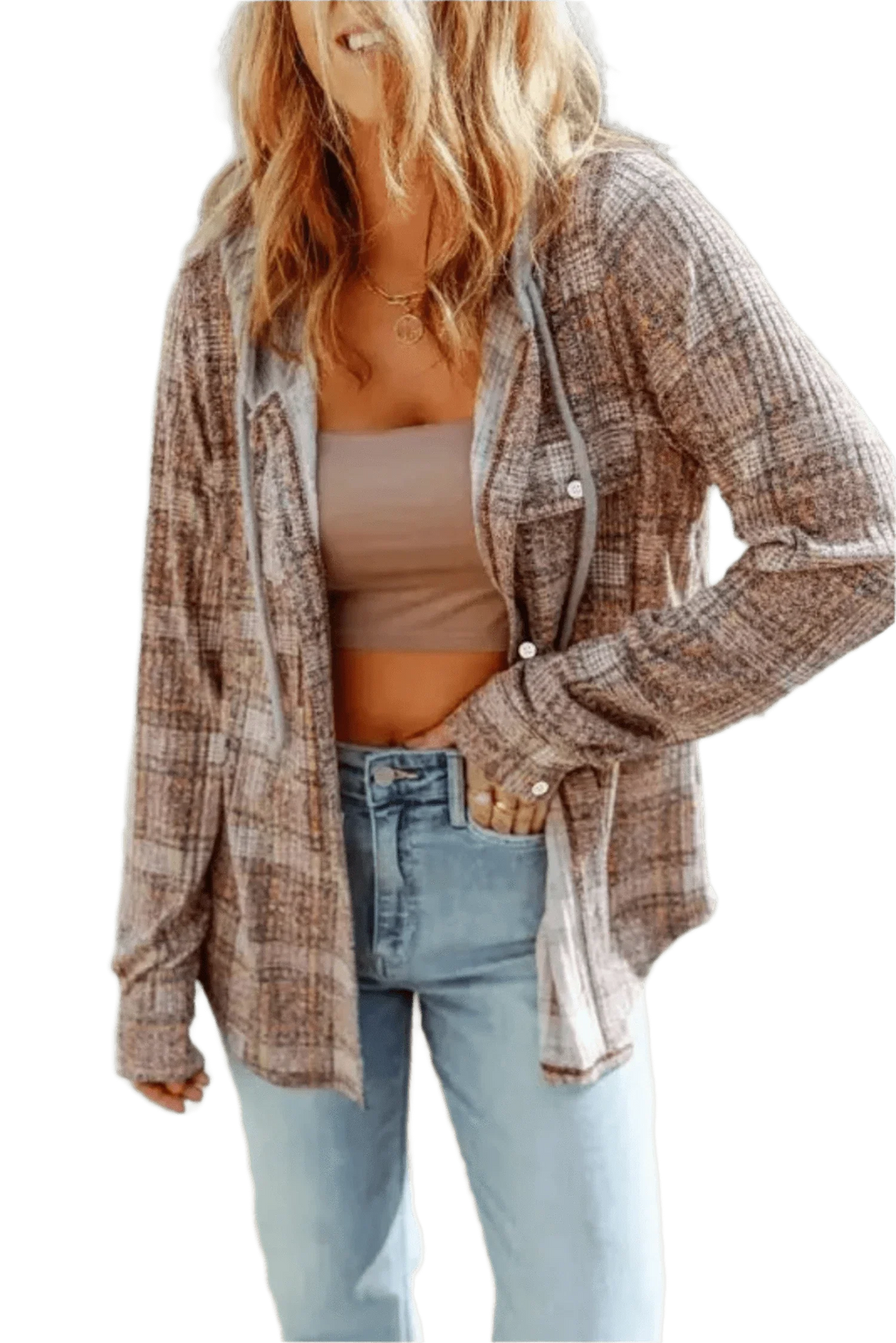 Purple Plaid Hooded Shacket – Cozy & Stylish