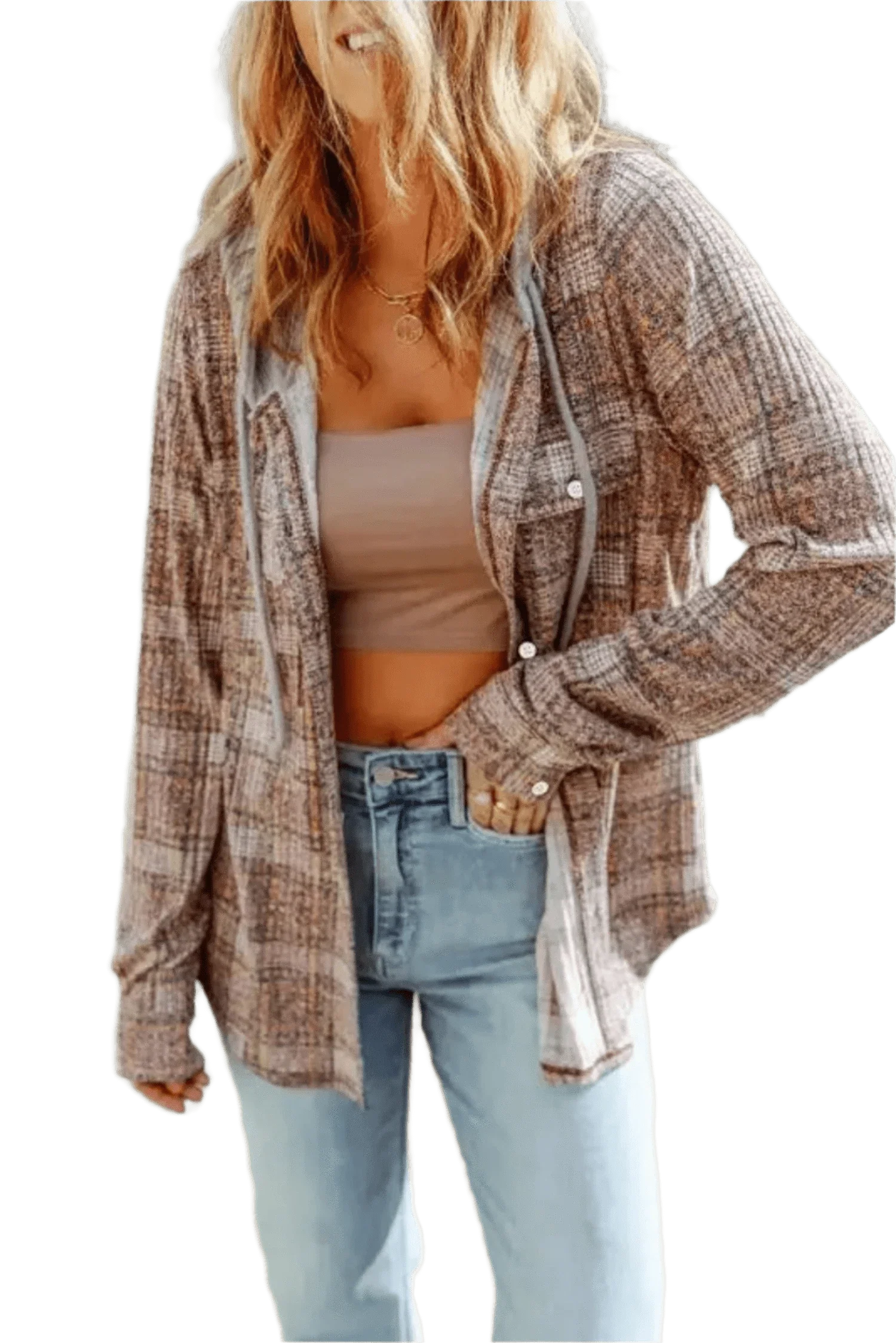 Purple Plaid Hooded Shacket – Cozy & Stylish