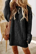Jumper dress without tights styled with boots