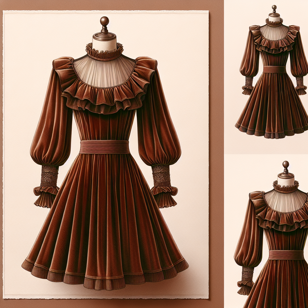 Featured image for Chestnut Velvet Swing Dress Review – Frilled Neck & Gigot Sleeves