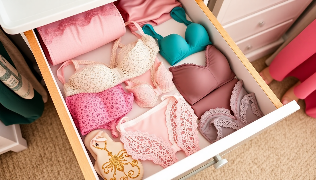 A beautifully organized lingerie drawer with plus-size items