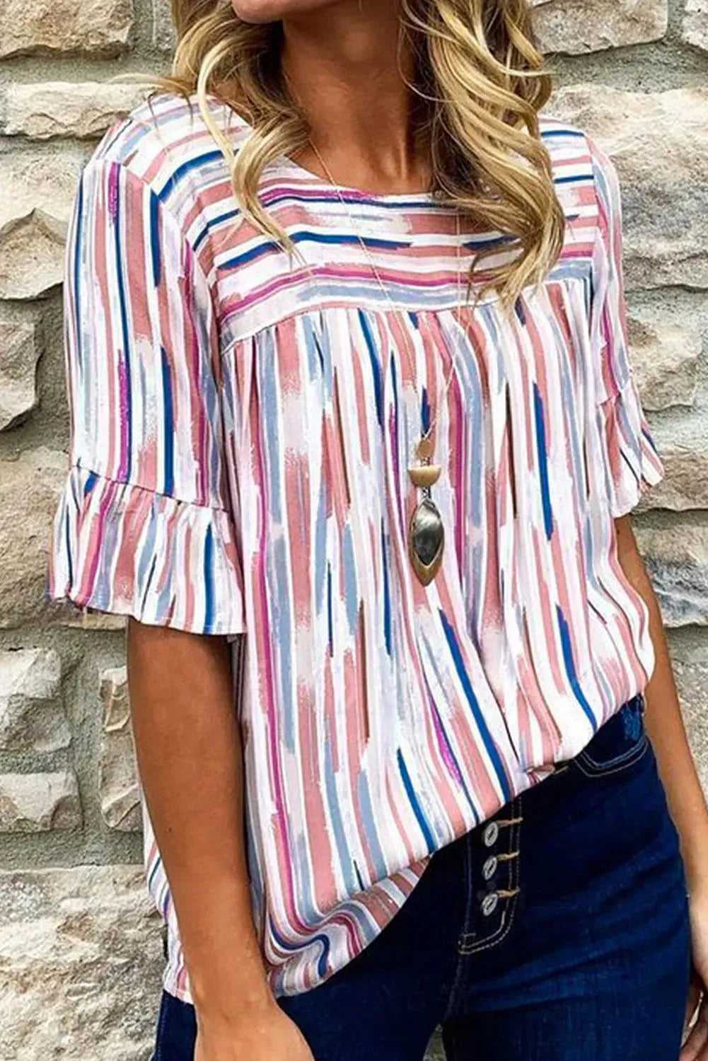 Featured image for In-Depth Review of the Rainbow Stripe Splash Blouse - Half Sleeve