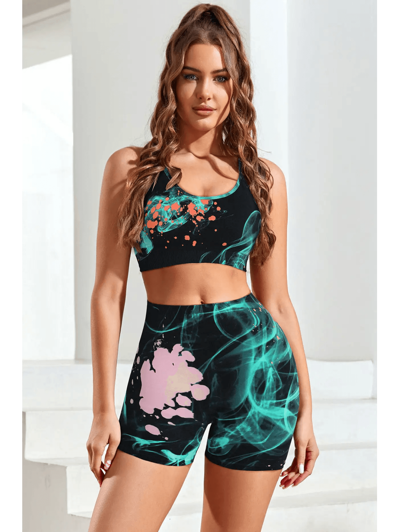 Stylish women's activewear sets featuring a vibrant design for workouts and casual wear