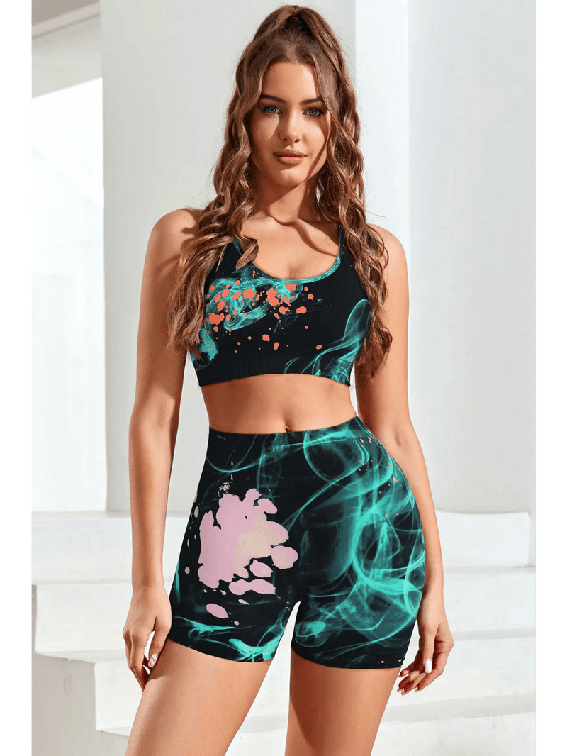 Stylish women's activewear sets featuring a vibrant design for workouts and casual wear