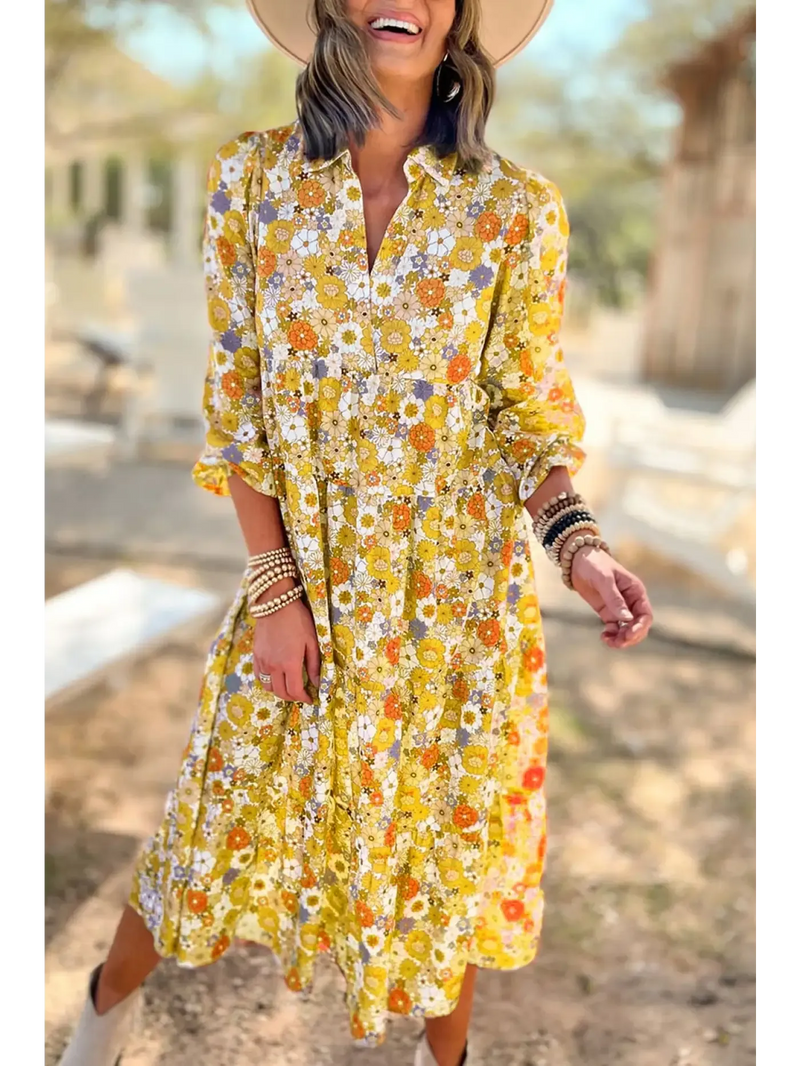 Boho v-neck floral maxi dress in chiffon