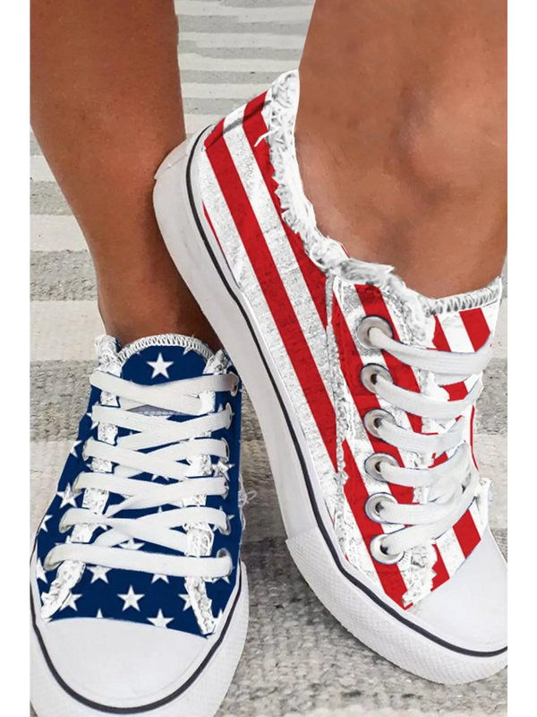 Comfort casual flats featuring stylish designs in red, white, and blue patterns for a trendy look