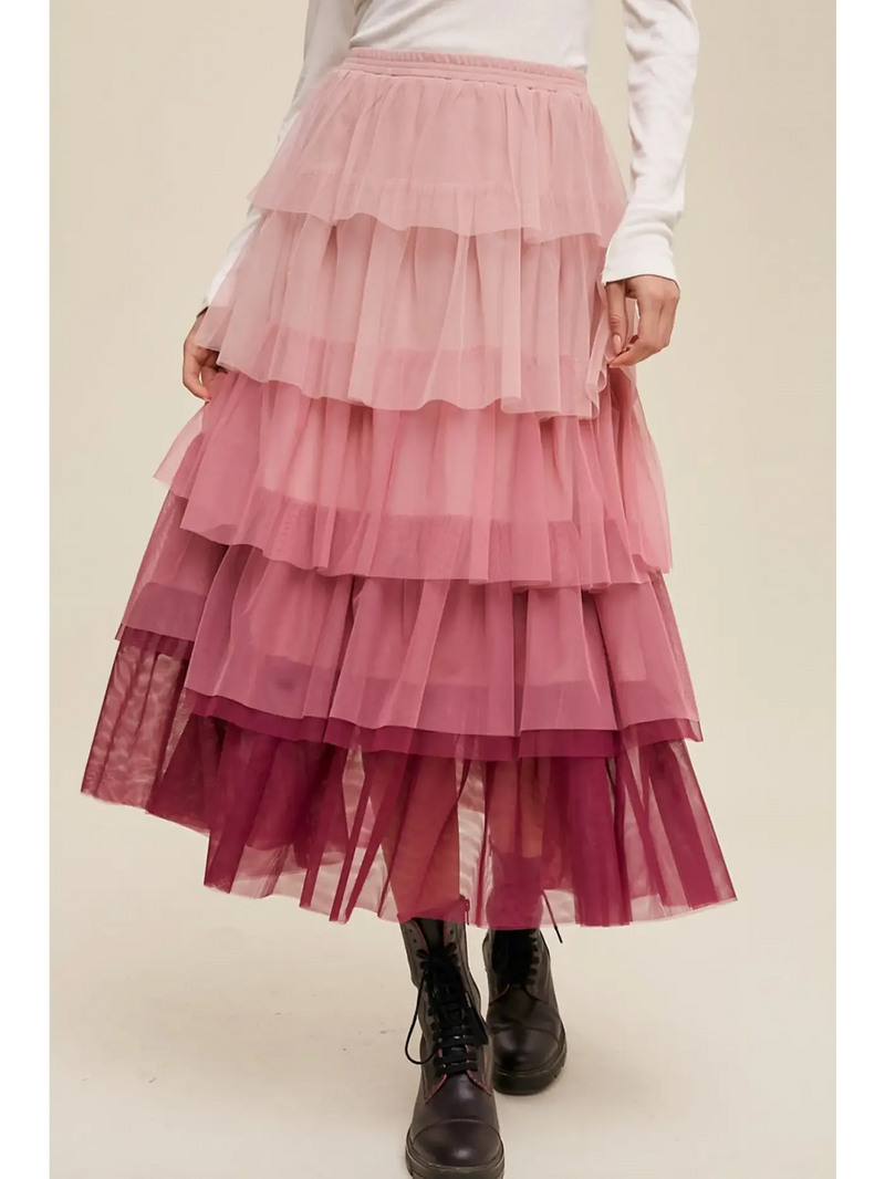 Elegant layered skirt in pink hues showcasing the FashionFitz Skirts Petticoats Collection for versatile styles