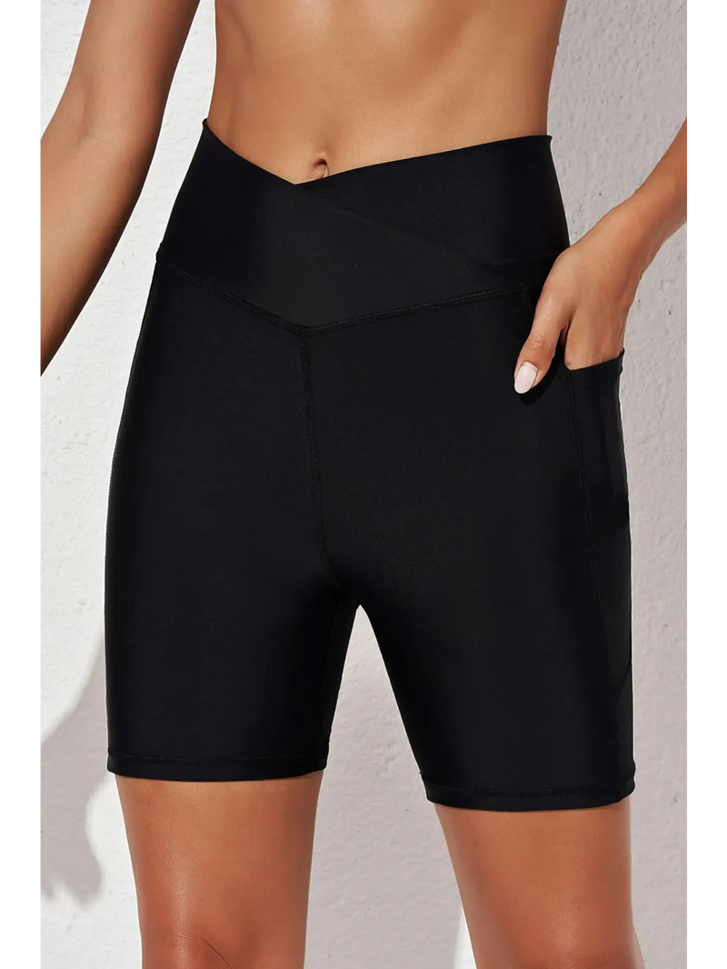 Chic black high-waisted women's swim bottoms designed for comfort and style at the pool or beach