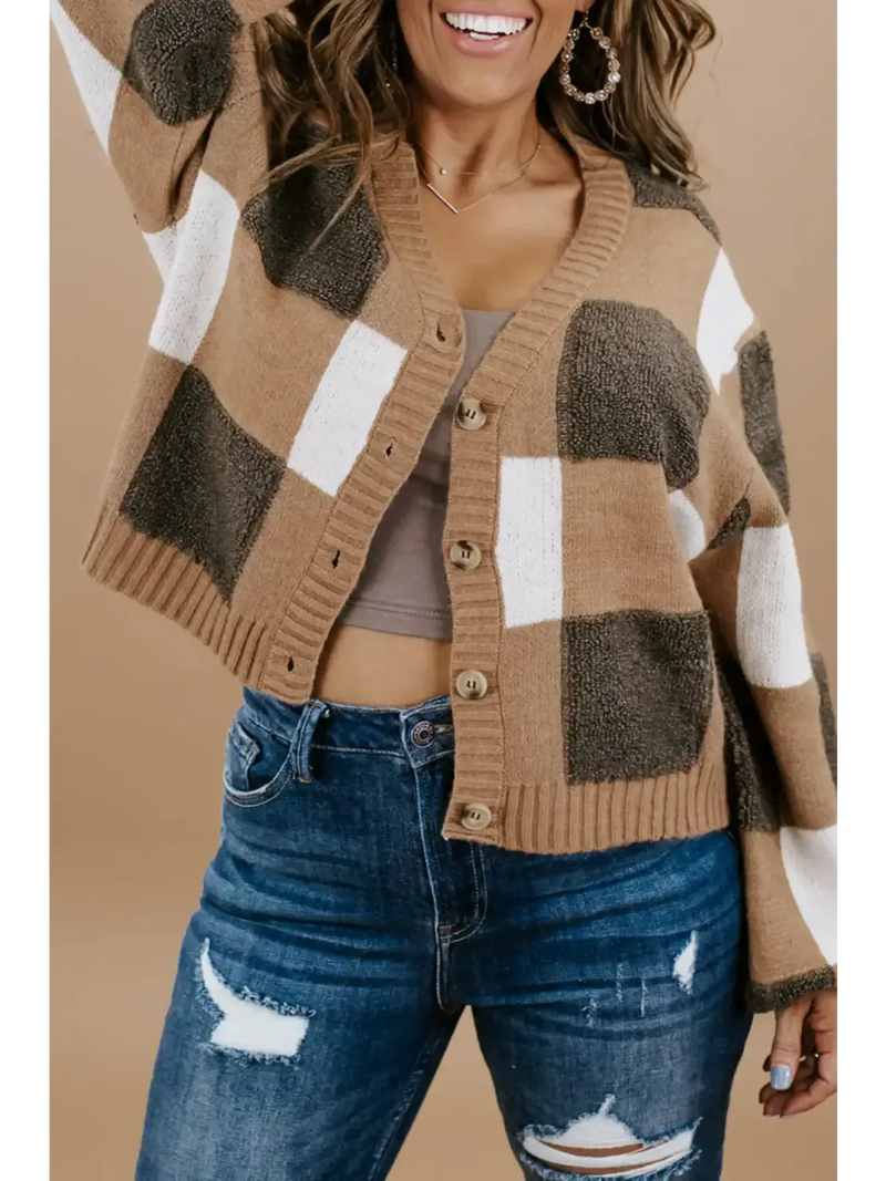 Trendy Plus-Size Sweaters & Cardigans featuring a cozy checkered design perfect for stylish lounging