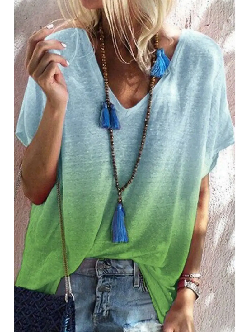 Trendy Tops Tees collection showcasing a stylish gradient tee perfect for casual outings and weekend wear