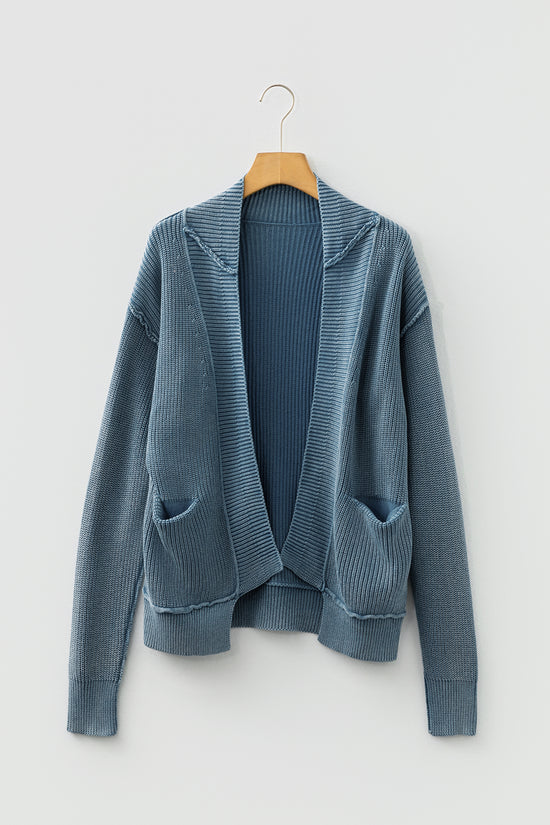 Stonewash Patchwork Knit Open Cardigan