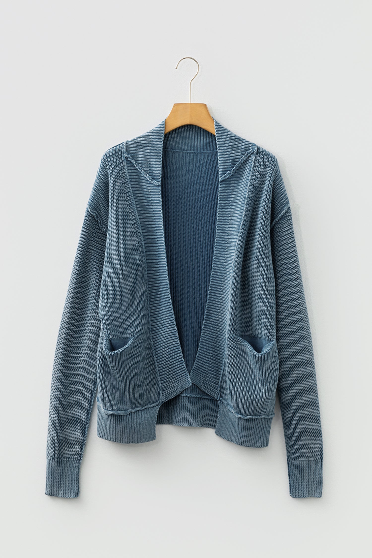 Stonewash Patchwork Knit Open Cardigan