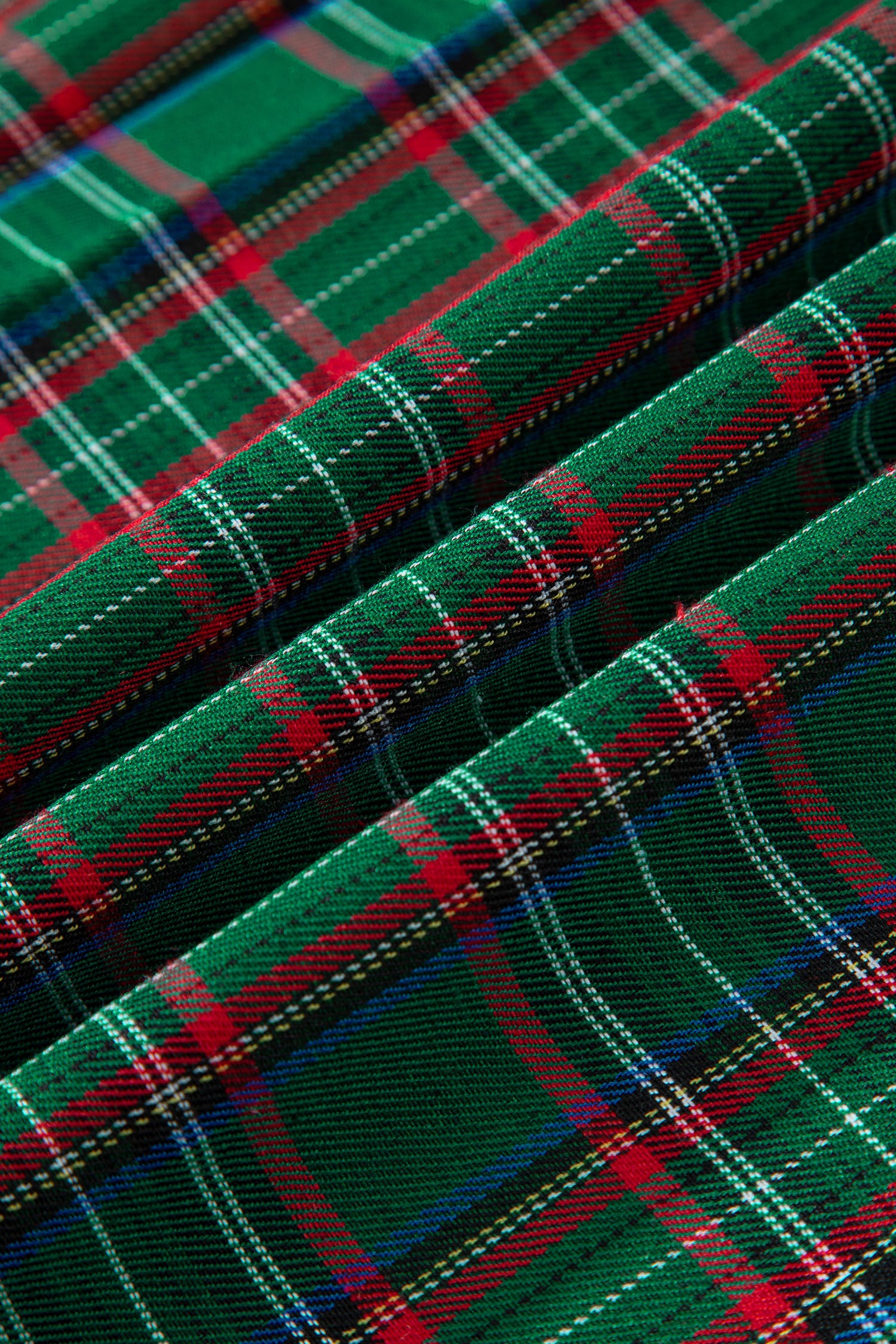 Red Green Tartan Plaid Flared Midi Dress