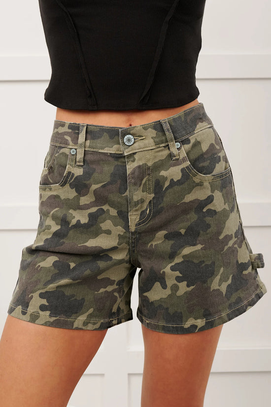 Camouflage High Rise Denim Shorts Women UK