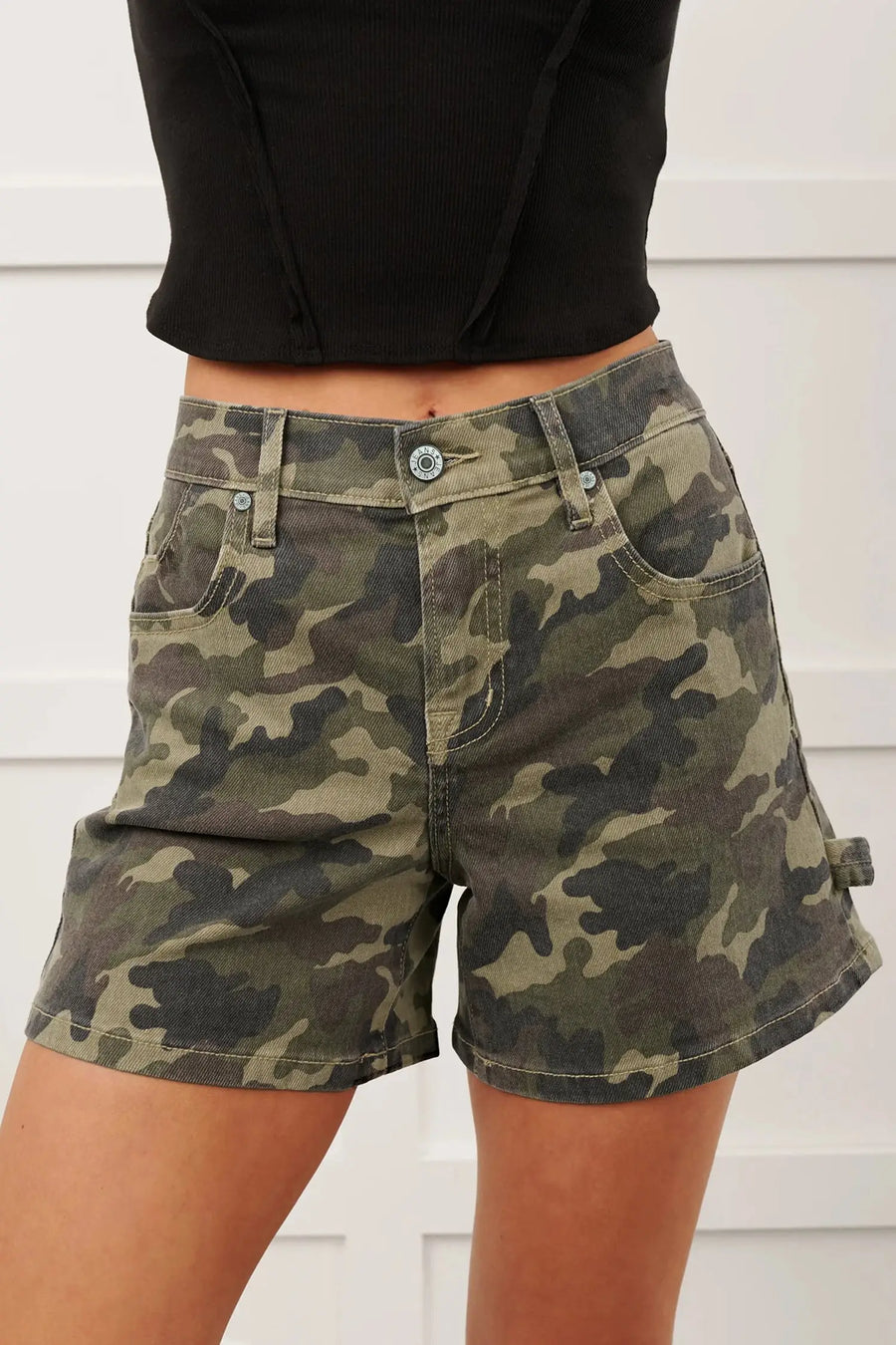 Camouflage High Rise Denim Shorts Women UK