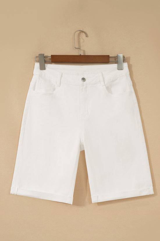 Rolled Cuffs Denim Bermuda Shorts Women UK | White