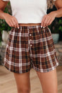 Plaid button front elastic waist shorts front view — Fashionfitz UK