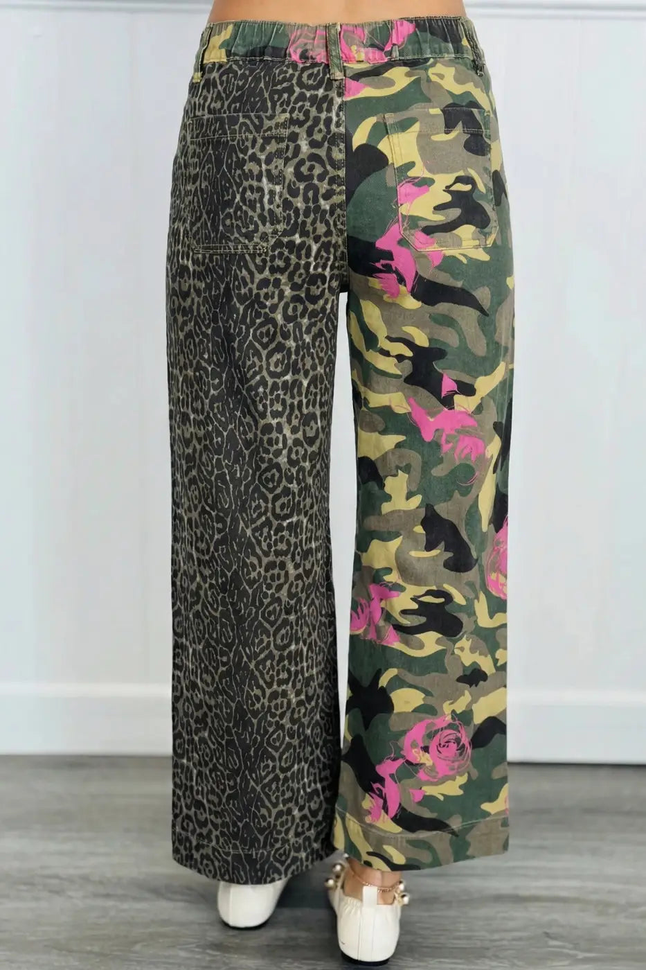 Multicolour abstract leopard patchwork straight jeans