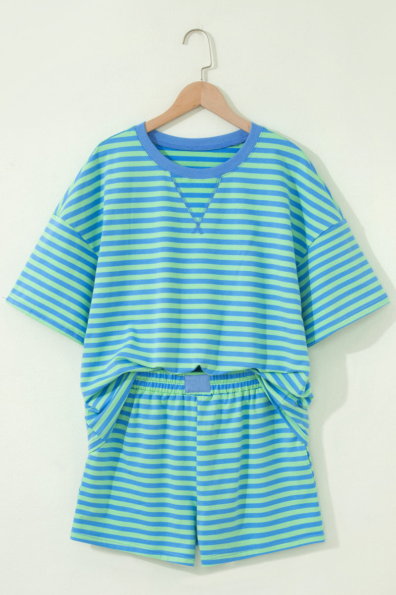 Ribbed Stripe Cotton Tee & Shorts Set Women UK
