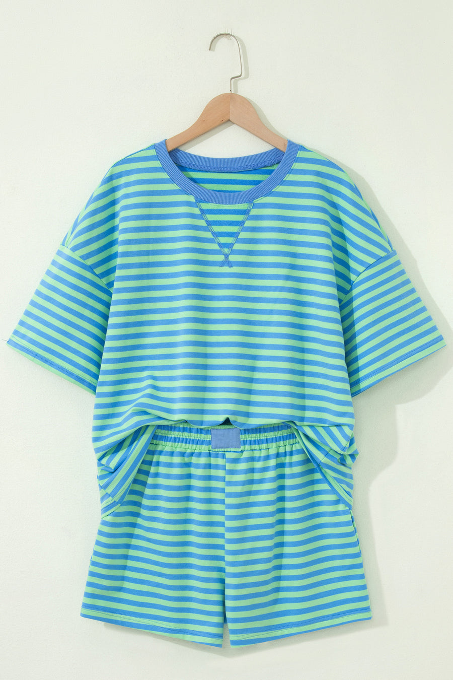 Ribbed Stripe Cotton Tee & Shorts Set Women UK