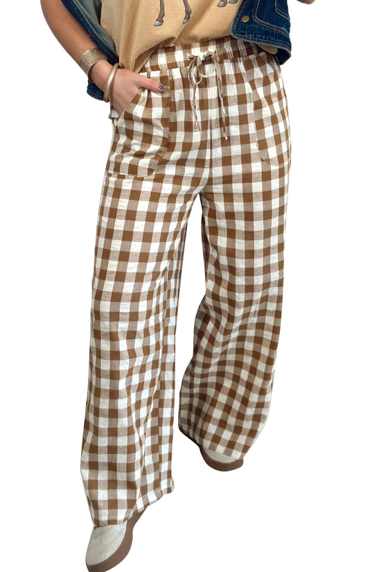 Gingham Wide Leg Trousers Women UK | High Waist