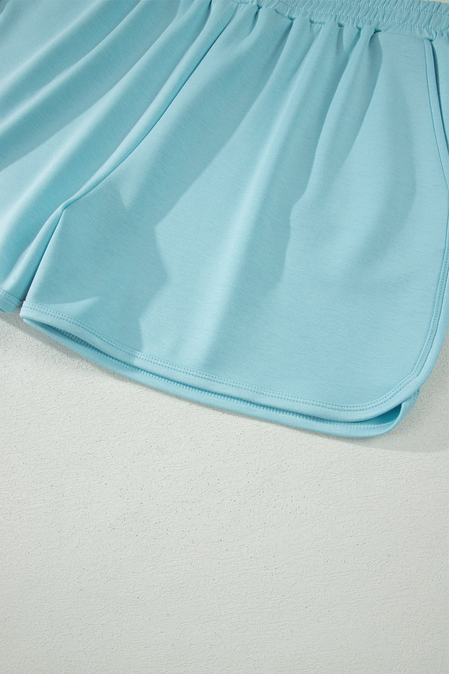 Mist Blue Plus Size Mock Neck Short Set Women UK — close-up third option | Fashionfitz UK