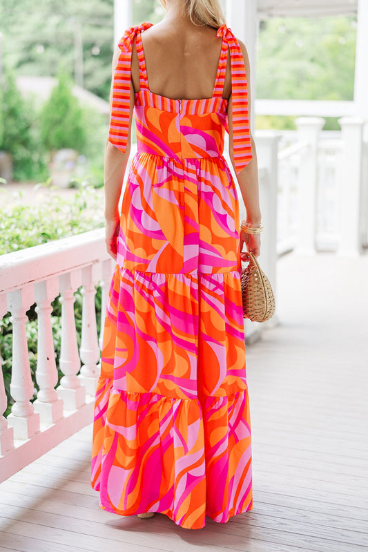 Red Abstract Vacation Maxi Dress