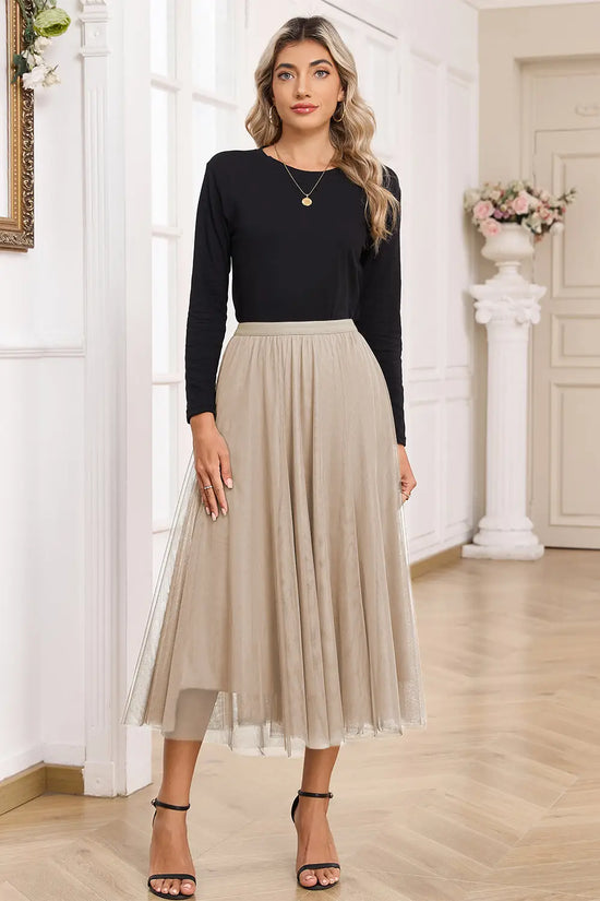 Tulle midi skirt flared layered high waist women uk | fashionfitz