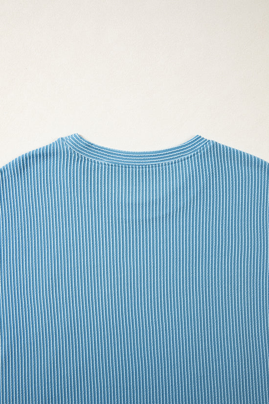 USA Graphic Ribbed Half Sleeve Loose Top Round Neck Tunic Length
