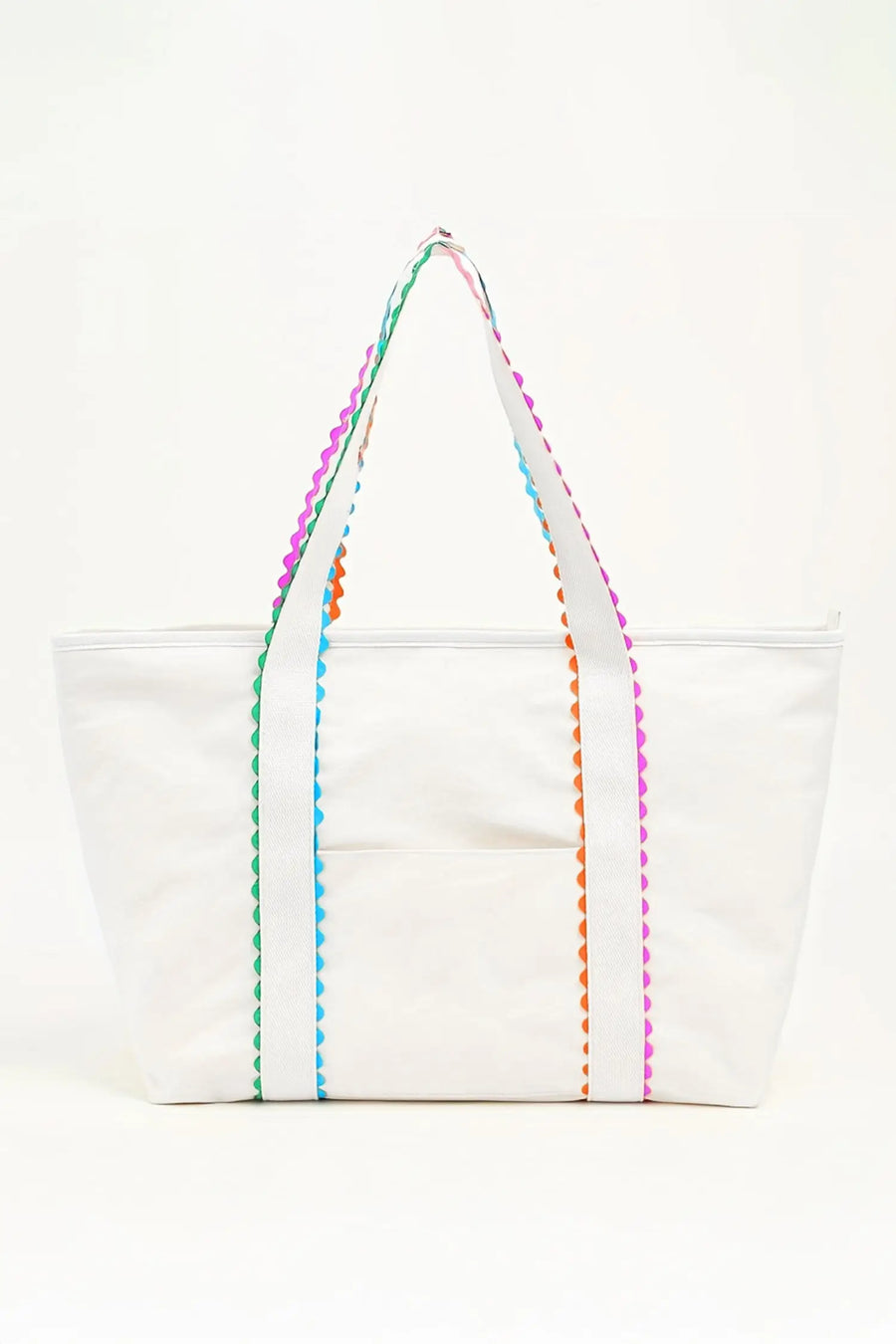Women's ricrac canvas tote bag back view colourful casual