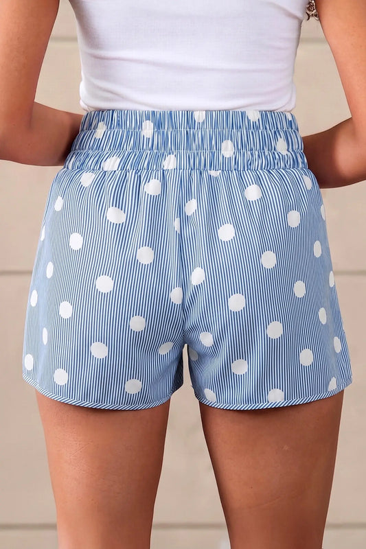 Women's polka dot shirred shorts back view casual summer