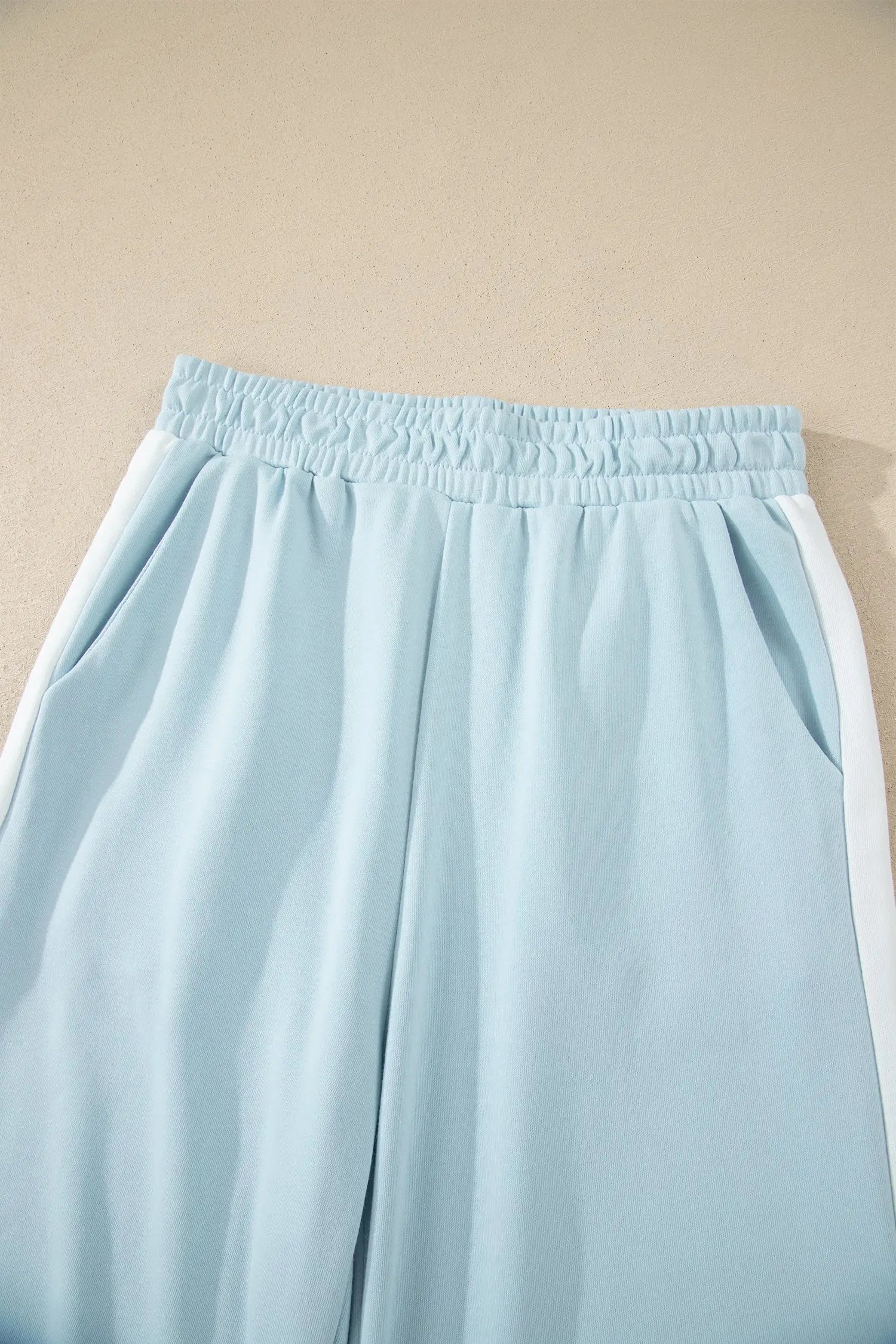 Mist blue contrast trim boxy tank top wide leg pant set pockets outfit sets