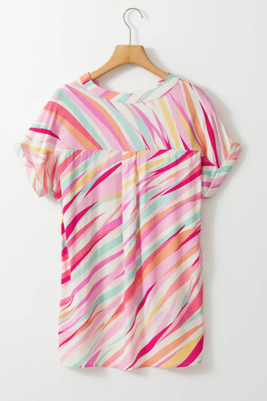 Abstract high low short sleeve blouse | fashionfitz