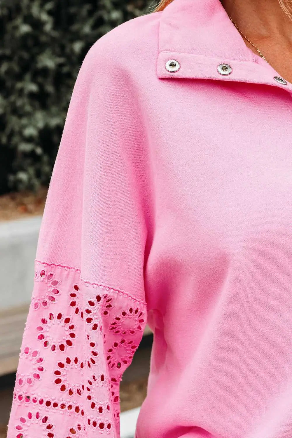 Embroidered flower snap sweatshirt sweatshirts