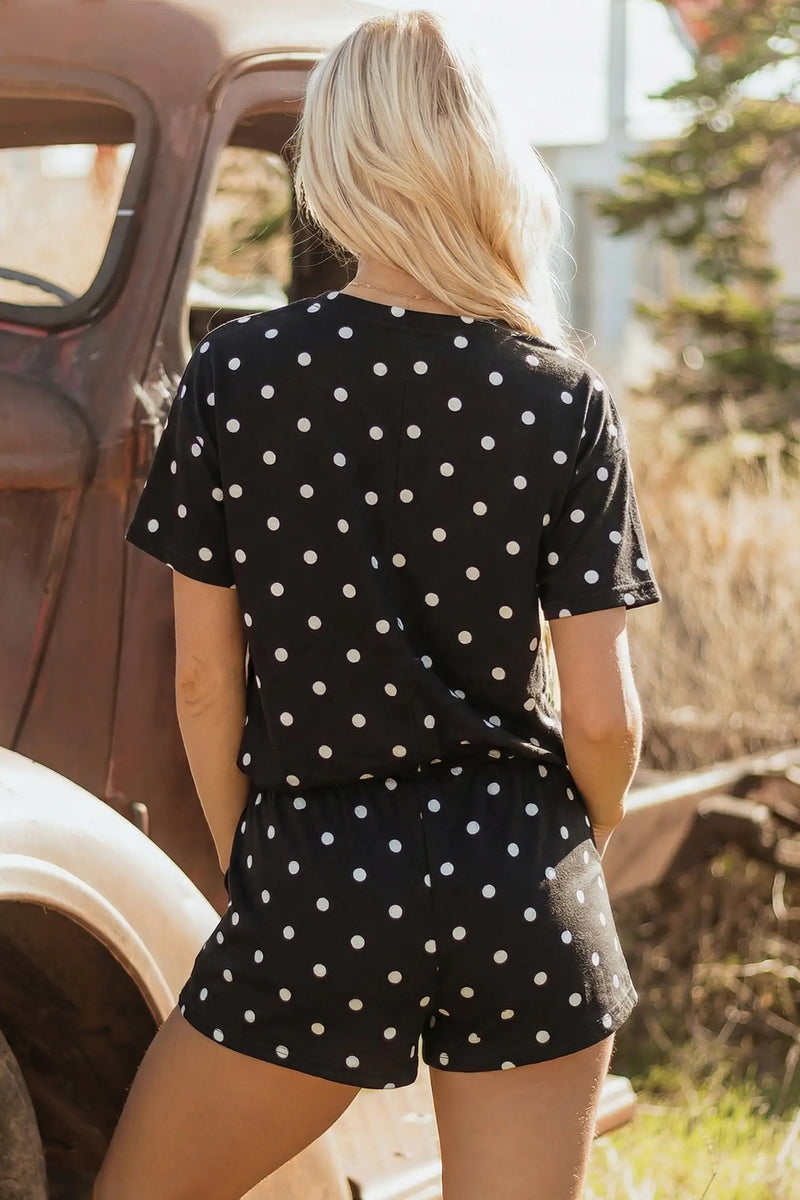 Polka dot loose tee and drawstring shorts set side view | Fashionfitz UK