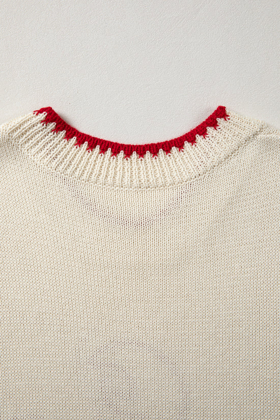 Plaid Crawfish Embroidery Crew Neck Knit Sweater Vest