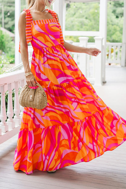 Red Abstract Vacation Maxi Dress