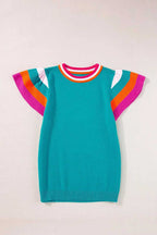 KnitT-Shirt - Turquoise Contrast Flutter Sleeves Sweater - Fashionfitz