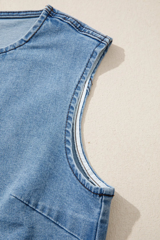 Buttoned front slit denim vest vests