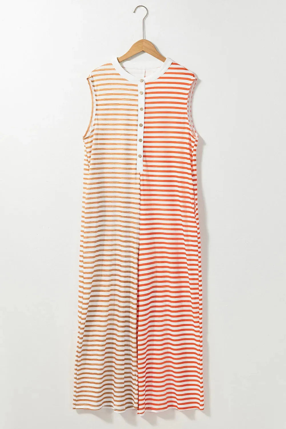 Oversized Sleeveless Wide Leg Jumpsuit - Orange Stripe - Fashionfitz