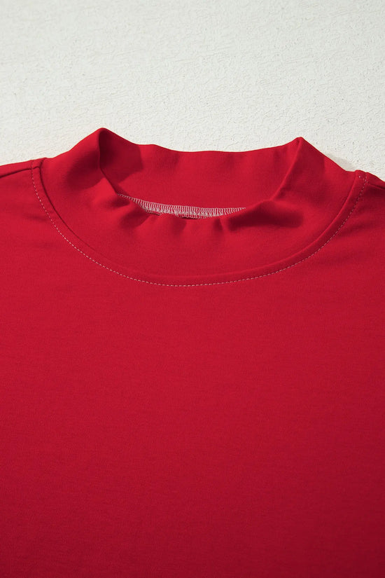Reversible Contrast Stitch Drop Shoulder High Neck Short Sleeve Tee