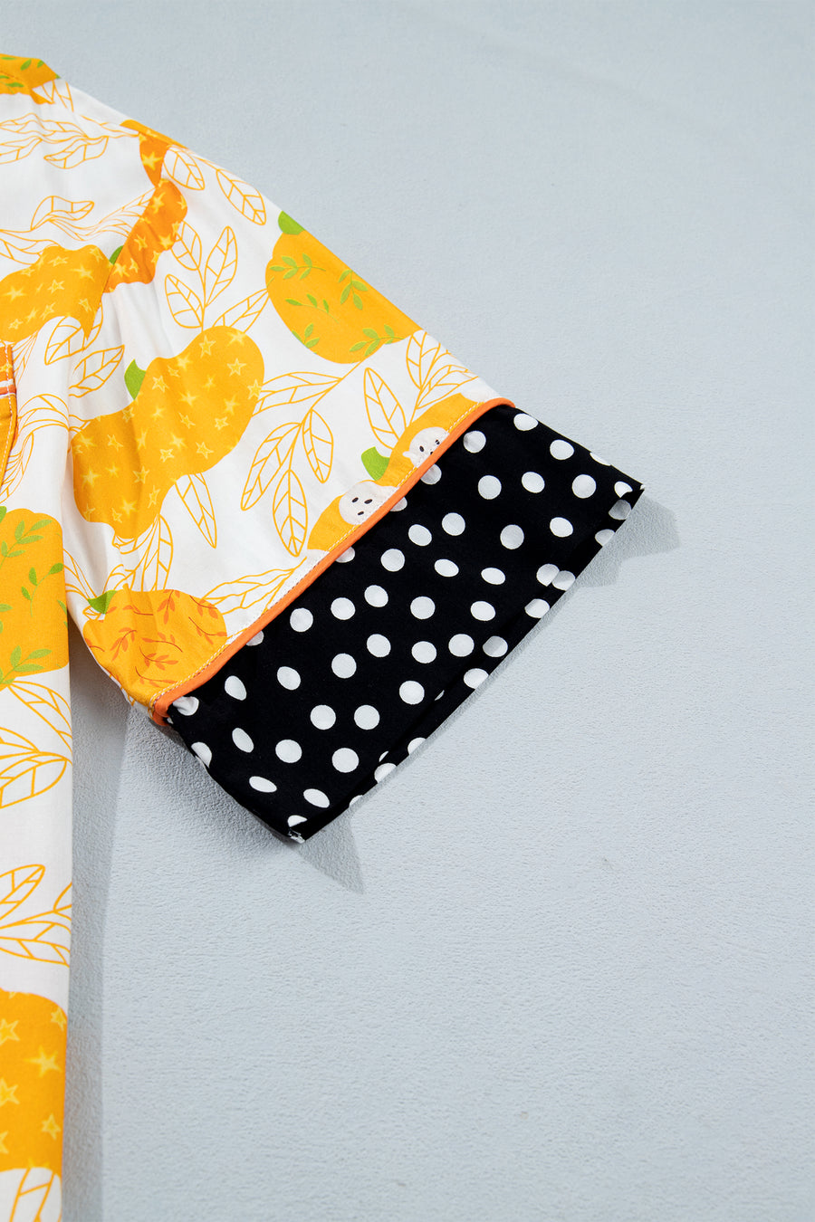 Pumpkin Print Polka Dot Trim Short Sleeve Lounge Set Women UK