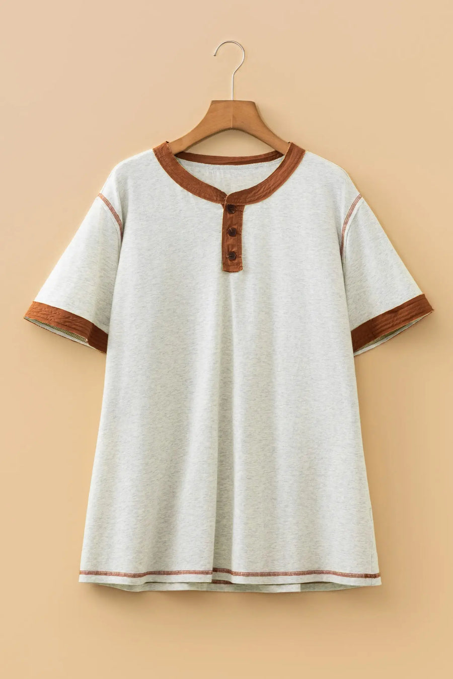 Distressed Colour Block Henley Tee Plus Size Women UK