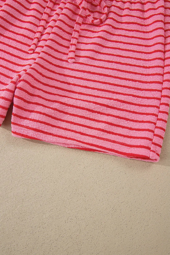 Rose stripe side split knit tee & drawstring shorts co-ord set outfit sets