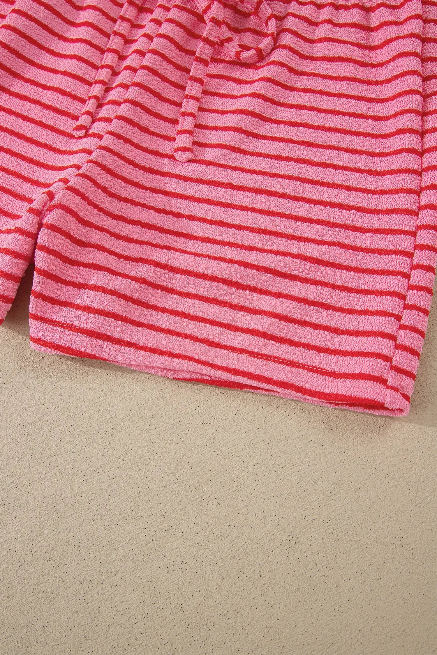 Rose stripe side split knit tee & drawstring shorts co-ord set outfit sets