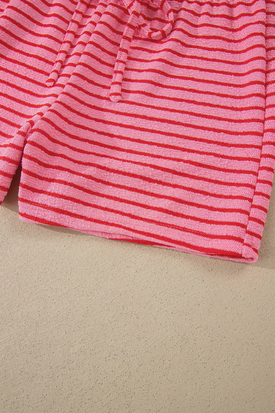 Rose stripe side split knit tee & drawstring shorts co-ord set outfit sets